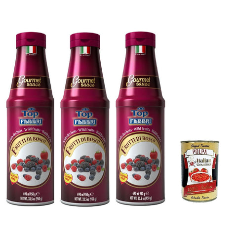 Fabbri Topping sauce Frutti di bosco, Beeren für Eis, Desserts und Kaffee 3x 950g Gluten-frei gebrauchsfertige Sauce Original italienisch inkl. Italian Gourmet Polpa 400g