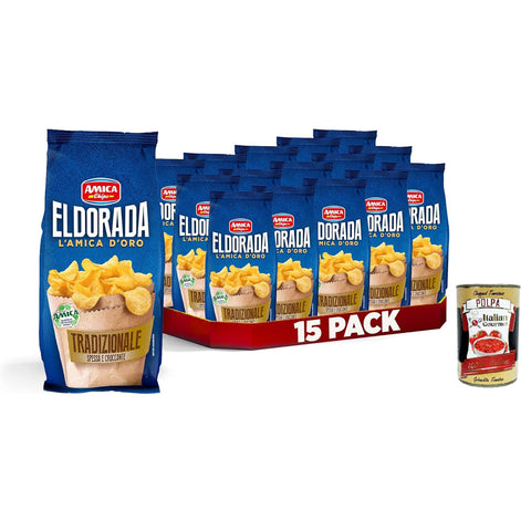 Amica Chips | Eldorada Patatine Ricetta Tradizionale, Chips, traditionelles Rezept, langsames Garen, dicker und knuspriger Schnitt, glutenfrei, 15 x 130 g Original italienisch inkl. Italian Gourmet Polpa 400g