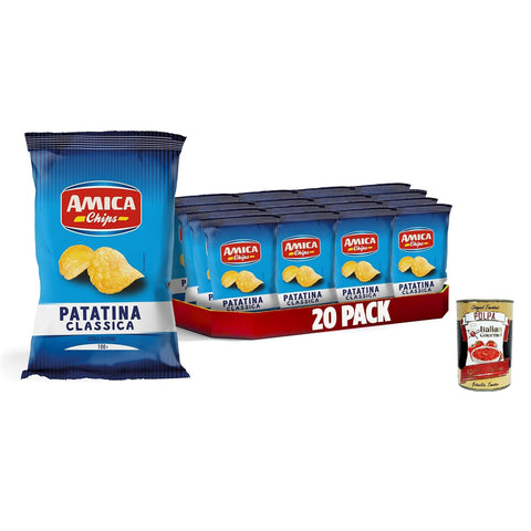 Amica Chips | La Patatina Classica Originale, Der originale klassische Chip, glutenfreie Snacks, mit Sonnenblumenöl, 20 Stück x 100 g italienisch inkl. Italian Gourmet Polpa 400g