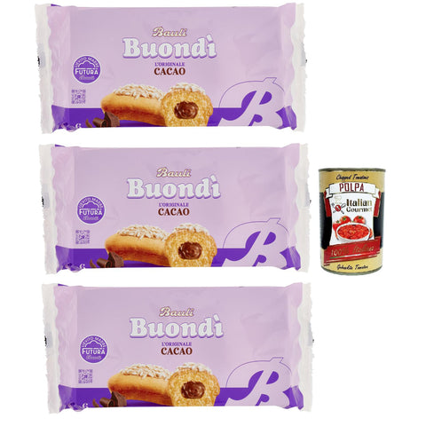Bauli Buondì Bauli, Buondì Cacao, gebackener Kuchen snack mit Kakaocreme abgepackte Snacks Frühstück 3x 258g inkl. Italian Gourmet polpa 400g Original italienisch