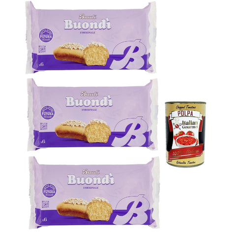 Bauli Buondì Classico, Snacks gebackener Kuchen mit Zuckerguss -30% von Fetten 3x 198g leichtes Frühstück Original italienisch inkl. Italian Gourmet Polpa 400g