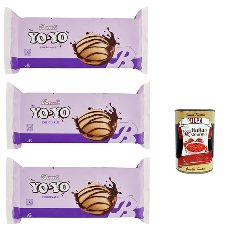 Bauli Yo-Yo Merendine Soffici di Pan di Spagna con Crema al Cioccolato, kuchen Weiche Snacks Schwammkuchen mit Schokoladencreme 3x 210g Original italienisch inkl. Italian Gourmet Polpa 400g