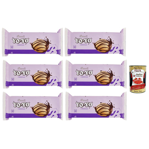 Bauli Yo-Yo Merendine Soffici di Pan di Spagna con Crema al Cioccolato, kuchen Weiche Snacks Schwammkuchen mit Schokoladencreme 6x 210g Original italienisch inkl. Italian Gourmet Polpa 400g