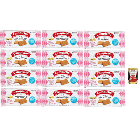 Campiello Novellino senza zuccheri aggiunti, ohne Zuckerzusatz Kekse 12x 350g Kuchen Butterkeks Original italienisch inkl. Italian Gourmet Polpa 400g