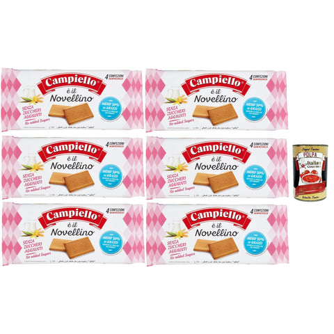 Campiello Novellino senza zuccheri aggiunti, ohne Zuckerzusatz Kekse Kuchen Butterkeks 6x 350g inkl. Italian Gourmet polpa 400g Original italienisch
