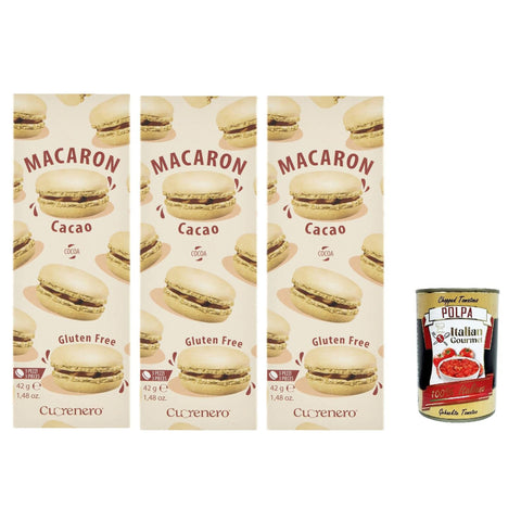 Cuorenero Macaron Cacao, gluten frei, gluten free, Kosher, Macaron Schokoalde + Italian Gourme tpolpa 400g 3x 42g Original italienisch
