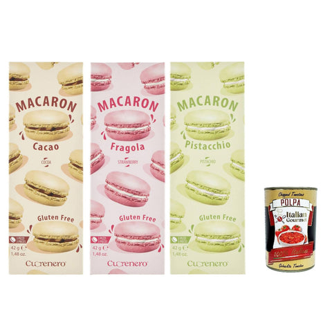Cuorenero Macaron Testpaket, gluten frei, gluten free, Kosher, Macaron Schokoalde 3x 42g Original italienisch inkl. Italian Gourmet Polpa 400g