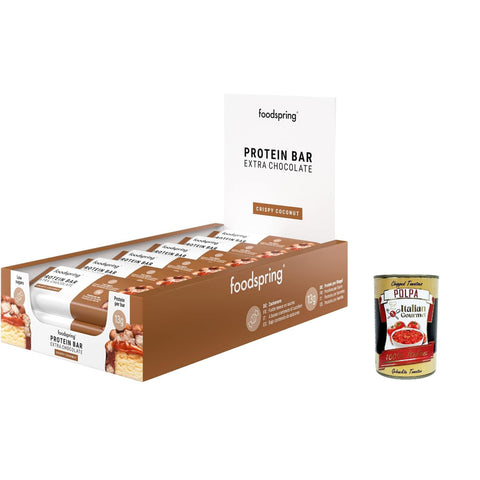 Extra Chocolate Protein Bar, Proteinriegel Knusprige Kokosnuss, 12x45g, der perfekte Snack mit hohem Proteingehalt mit echter Schokolade und weniger Zucker Original italienisch inkl. Italian Gourmet Polpa 400g