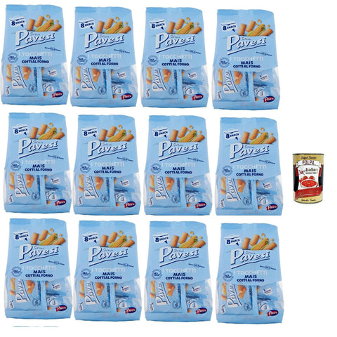 Gran Pavesi Snack Tocchetti, Snack Al Mais im Ofen ohne Palmöl gekocht - 12x 256 g Original italienisch inkl. Italian Gourmet Polpa 400g