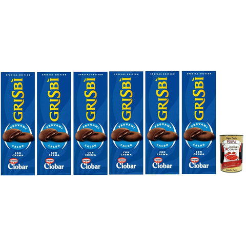 GRISBÌ Grisbi Crema Ciobar, Biscotti Frolle Ripiene di Morbida Crema al Ciobar, Mürbeteigkekse gefüllt mit weicher Ciobar-Creme, biscuits, 6x 112g Original italienisch inkl. Italian Gourmet Polpa 400g