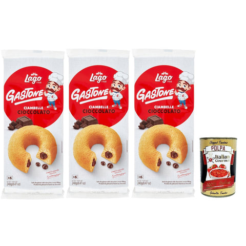 LAGO 1968, Le Merende di Ciambelle al cioccolato 3x 240g, Donuts mit Schokolade, Einzeln verpackte, weiche Snacks, ohne Palmöl Original italienisch inkl. Italian Gourmet Polpa 400g