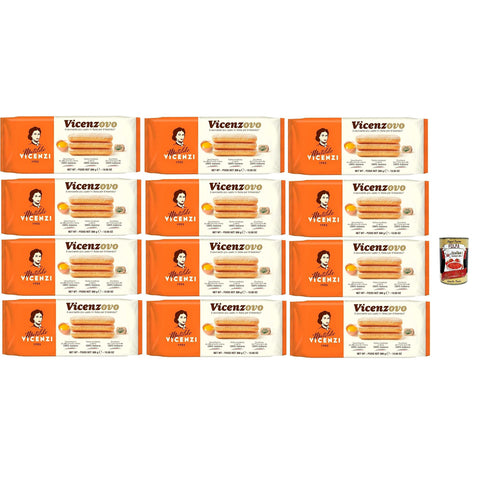Matilde Vicenzi Savoiardi Vicenzovo, Traditionelle, einfache und leichte Kekse, hergestellt mit 26% frischen Eiern, Zucker und Mehl, 12x 300 g Original italienisch inkl. Italian Gourmet Polpa 400g