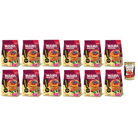 Misura Protein Pancake, Proteinreiche Pfannkuchen, 12x 200g Packung, Jede Packung enthält 8 Einzelportionen, zum Verzehr bereit Original italienisch inkl. Italian Gourmet Polpa 400g