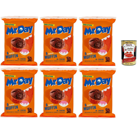 MR. DAY Mr.Day - Super Kakao Muffin mit Schokoladenfüllung, laktosefreier und palmölfreier Snack, ideal zum Frühstück, Snack oder Nachmittag 6x 300 gr inkl. Italian Gourmet polpa 400g Original italienisch