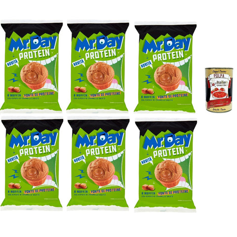 Mr.Day Super-Protein-Muffin mit gesalzener Karamellfüllung, Snack-Proteinquelle, ideal für Frühstück, Snack oder Nachmittag, 6x 252 gr Original italienisch inkl. Itlaian Gourmet Polpa 400g