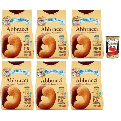 Mulino Bianco Abbracci Biscotti con Cacao e Panna Fresca, Kekse mit Kakao und frische Sahne, bisvuits cookies 6x 350 g inkl. Italian Gourmet polpa 400g Original italienisch