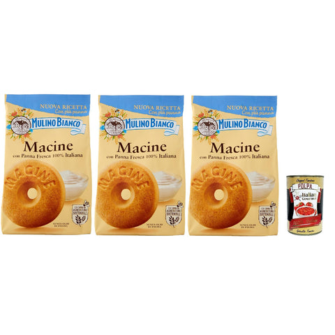 Mulino Bianco Biscotti Frollini Macine con Panna Fresca, Kekse mit frischen 100% Milch, Ohne Palmöl, Frühstück voller Geschmack, buscits cookies 3x 350 g inkl. Italian Gourmet polpa 400 g Original italienisch