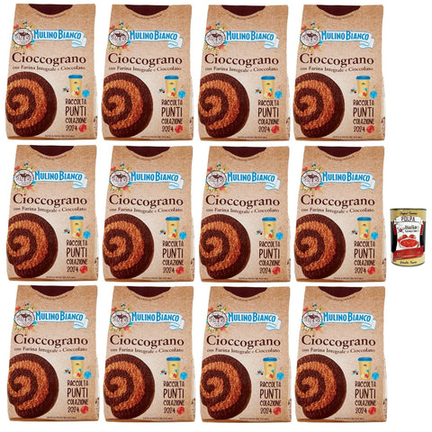 Mulino Bianco Cioccograno Biscotti con Farina Integrale e Cioccolato, Kekse mit Vollkornmehl und Schokolade, biscuits, cookies 12x 330g inkl. Italian Gourmet polpa 400g Original italienisch