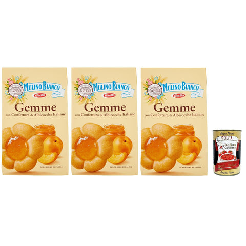 Mulino Bianco Dolcetti Gemme Follini - Kekse mit 100% Aprikosenmarmelade 3x 200 g inkl. Italian Gourmet polpa 400 g Original italienisch
