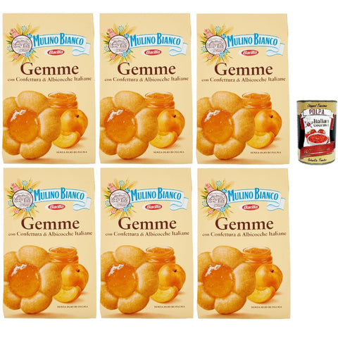 Mulino Bianco Dolcetti Gemme Follini -Kekse mit 100% italienischer Aprikosenmarmelade, 6x 200 g Original italienisch inkl. Italian Gourmet Polpa 400 g