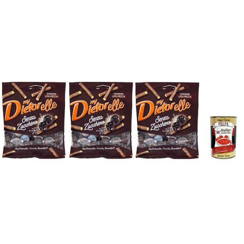 Dietorelle My Dietorelle Caramelle Gommose al Gusto di Liquirizia, Gummibonbonbons mit dem Geschmack von Süßholz, 100% vegan, Zucker ohne glutenfrei 3x 70 g inkl. Italian Gourmet polpa 400g Original italienisch