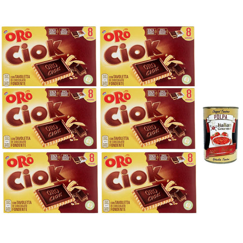 Oro Ciok Biscotto fondente, Kekse Mit dunkler Schokoladentafel, einfacher und köstlicher Snack, natürliche Faserquelle, 6x 200 g Original italienisch inkl. Italian Gourmet Polpa 400g