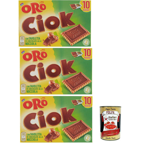 Oro Ciok Biscotto Nocciola, Keks mit Milchschokoladentafel, einfacher und köstlicher Snack, natürliche Faserquelle 3x 200 g inkl. Italian Gourmet polpa 400g Original italienisch