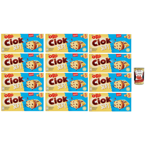Oro Ciok Soft, Weicher Snack mit knusprigen Schokoladenstückchen, einfacher und köstlicher Kuchen, natürliche Ballaststoffquelle, 12x 150 inkl. Italian Gourmet polpa 400g Original italienisch