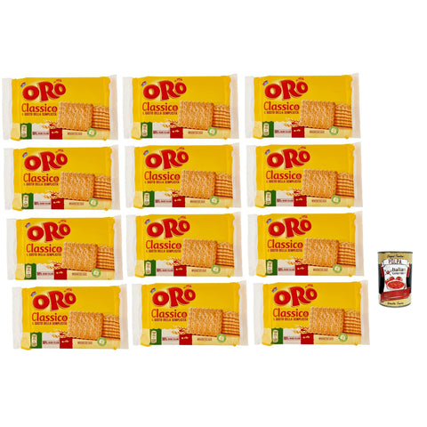 ORO SAIWA Biscotti Classici, Italienische klassische Kekse zum Frühstück, 100% italienischer Weizen, 12x 250 g Original italienisch inkl. Italian Gourmet Polpa 400g