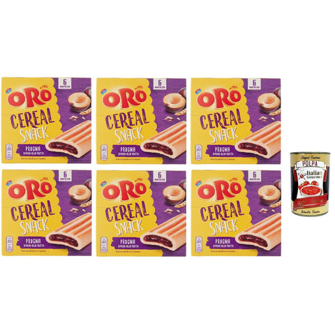 ORO SAIWA Cereal Snack Prugna, Weiche Müsli - Kekse mit Pflaumenfüllung, Faserquelle und Magnesium 6x 162G inkl. Italian Gourmet polpa 400g Original italienisch