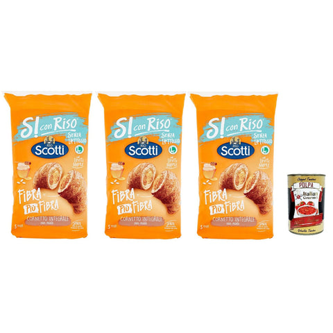 Scotti Riso Scotti Si con Riso Cornetti Senza Lattosio Fibra Più Fibra, Croissant mit vollem Mehl mit Honig, Laktose ohne Palmöl, mit Mutterhefe 3x 250g inkl. Italian Gourmet polpa 400g Original italienisch
