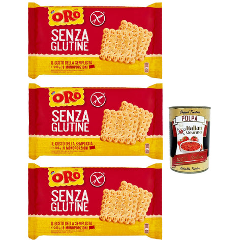 Saiwa Oro Biscotti, senza Glutine, Gluten - freie Kekse, gluten free biscuits, Ideal für ein glutenfreies Frühstück 3x 200g inkl. Italian Gourmet polpa 400g Original italienisch
