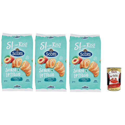 Si con Riso Cornetti Senza Lattosio con Farcitura alla Pesca - Laktosefreie Croissants mit Pfirsichfüllung, ohne Laktose, Palmöl ohne, 3x 240g Original italienisch inkl. Italian Gourmet Polpa 400g