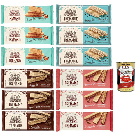 Tre Marie Ancora Uno Testpaket, Wafer Waffeln gefüllt mit Creme und Haselnuss 12x140g Original italienisch Gebäck