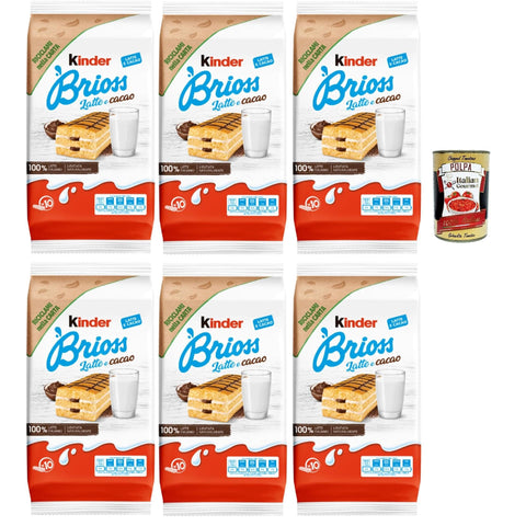 Ferrero Kinder Brioss Latte e cacao, 10 Snacks Schwammkuchen, natürlich mit Doppelmilch und Kakaofüllung, hervorragend zum Frühstück und Snack 6x 280g inkl. Italian Gourmet polpa 400g Original italienisch