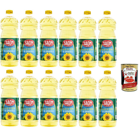Saom Olio di Semi di Girasole Sonnenblumenöl Speiseöl Frittieröl 100% Italienisches Öl dose 12x 1Lt Original italienisch inkl. Italian Gourmet Polpa 400g