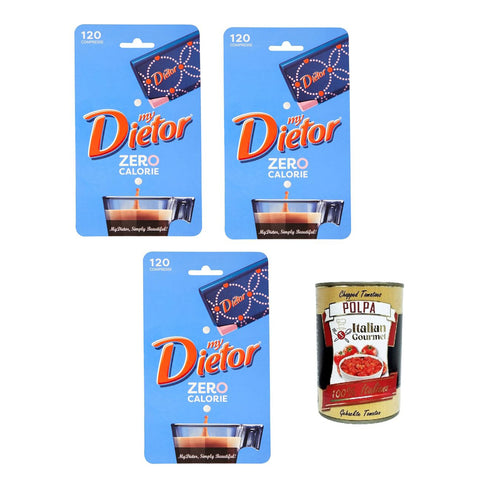 Dietor my Dietor Zero Calorie, Natürlicher Süßstoff 0 kcal, Glutenfrei, gluten free, Ohne Aspartam, 3x 120 Tabletten inkl. Italian Gourmet polpa 400g Original italienisch