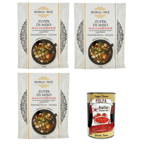 World of Rice Zuppa di Miso alla Giapponese, Japanische Miso - Suppe 3x150 g inkl. Italian Gourmet polpa 400g Original italienisch