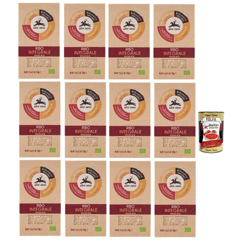 Alce Nero Riso Integrale vollkorn Reis 12x 500g Italienischer Reis, Ideal für Salate und Suppen, 100% italienischer Reis Original italienisch inkl. Italian Gourmet Polpa 400g
