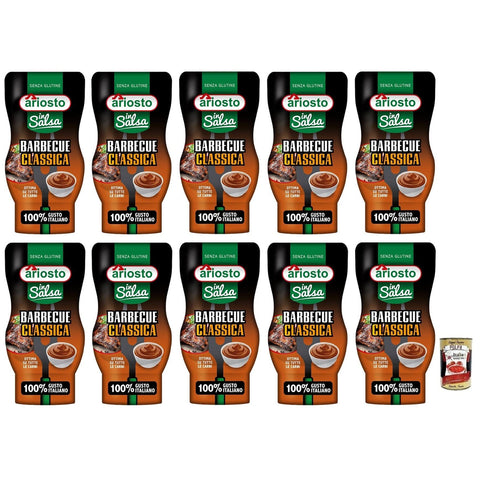 Ariosto Salsa Barbecue Classica,Klassische BBQ-Sauce, glutenfrei,mit einem würzigen und rauchigen Geschmack,100% italienischer Tomaten,315-g 10x Original italienisch inkl. Italian Gourmet Polpa di Pomodoro 400g Dose