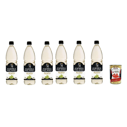 Andrea Milano Weißweinessig, ideal zum Kombinieren mit rohem Gemüse, hervorragend zum Marinieren und Saucen, ausgeglichener Geschmack, 6% Säure, 6x 1LT Original italienisch inkl. Italian Gourmet Polpa 400g