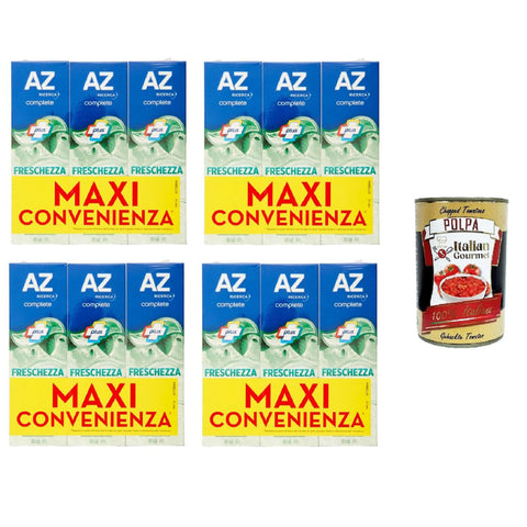 AZ Dentifricio Complete Plus Freschezza Delicata Menta Leggera Complete Plus Zahnpasta Zarte Frische Leichte Minze 12x65 ml Original italienisch inkl. Italian Gourmet Polpa 400g