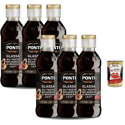 Ponti Glasur mit Balsamico Essig von Modena I.G.P, ideal für alle Rezepte, vollen und süßen und sauren Geschmack mit mittelschwerer Säure, 6x 250 g italienisch Original