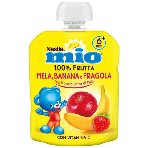Nestlé Mio 100 % Frucht Banane Apfel und Erdbeere zum Auspressen Beutel 90 ml 4x italienisch Original Pastasauce + kostenlos polpa 400 g