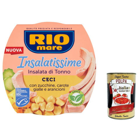 Rio Mare Insalatissime Ceci Thunfischsalat Kichererbsen mit Zucchini und Karotten Fertiggerichte 160 g 6x italienisch Original Pastasauce + kostenlos polpa 400 g