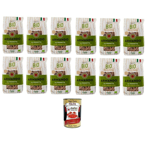 Armando La Pennetta Integrale Vollkorn reich an Ballaststoffen 12x500 g italienisch Original Pastasauce + kostenlos polpa 400 g