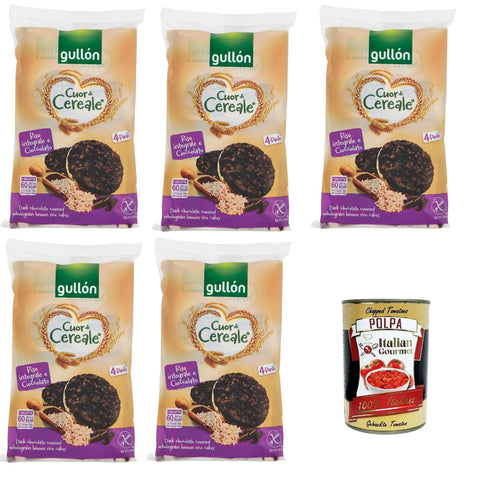 Gullon Cuor di Cereale Gallette di Riso Integrale Ricoperte di Cioccolato Fondente Cuor di Cereal braune Reiskuchen, überzogen mit dunkler Schokolade, 5x105, 2