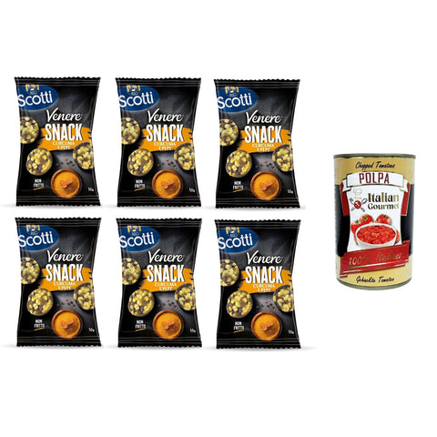 Scotti Venere Reis Kurkuma Pfeffer Snack, brauner Reis, knuspriger und leckerer, nicht frittierter Snack für Pausen und Aperitifs, glutenfrei, 100% pflanzlich, 6x50 g italienisch Original