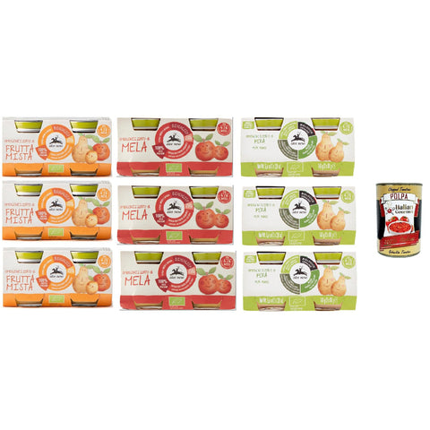 9x Alce nero Testpaket Birne-Apfel-Mischfruchtpüree 2x80 g italienisch Original Pastasauce + kostenlos polpa 400 g