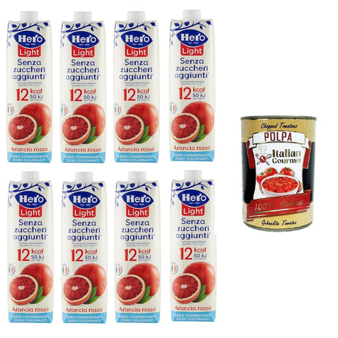 Hero Light Arancia Rossa Blutorange Fruchtsaft Ohne Zuckerzusatz Erfrischendes Erfrischungsgetränk mit Sehr Wenig Kalorien Tetrapack-Format 8x1 LT italienisch